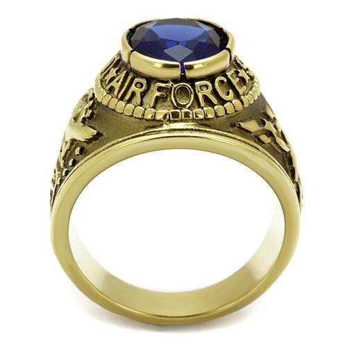 Gold-Plated Stainless Steel Air Force Ring with Montana Blue Glass
