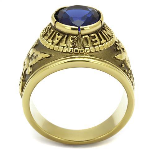 Gold-Plated Stainless Steel Air Force Ring with Montana Blue Glass