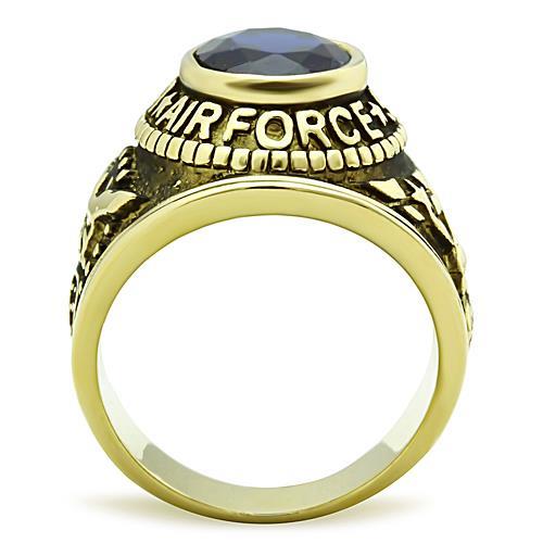 Gold-Plated Stainless Steel Air Force Ring with Montana Blue Glass