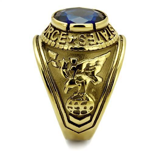 Gold-Plated Stainless Steel Air Force Ring with Montana Blue Glass