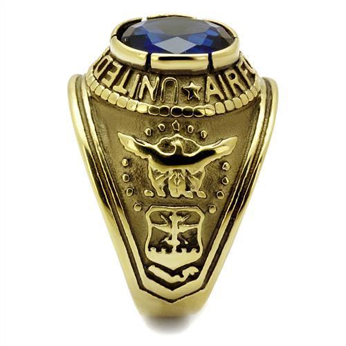 Gold-Plated Stainless Steel Air Force Ring with Montana Blue Glass