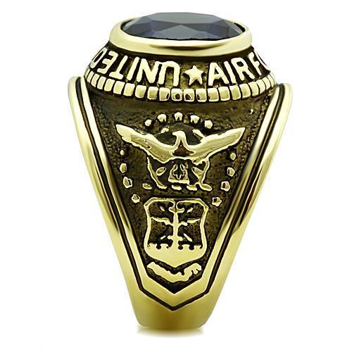 Gold-Plated Stainless Steel Air Force Ring with Montana Blue Glass