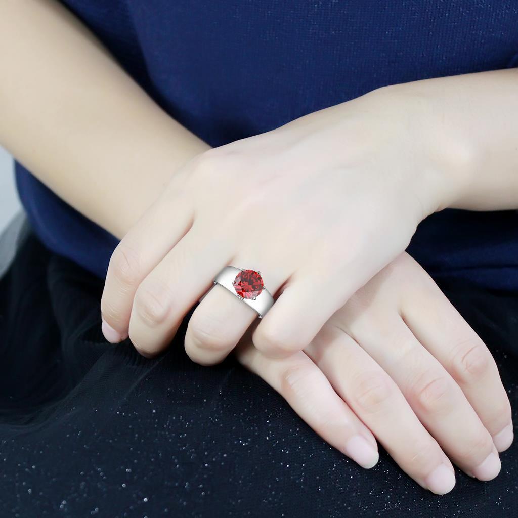 High polished (no plating) Stainless Steel Ring with AAA Grade CZ in Garnet