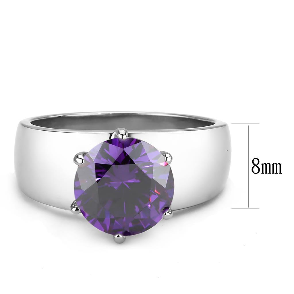 High polished (no plating) Stainless Steel Ring with AAA Grade CZ in Amethyst