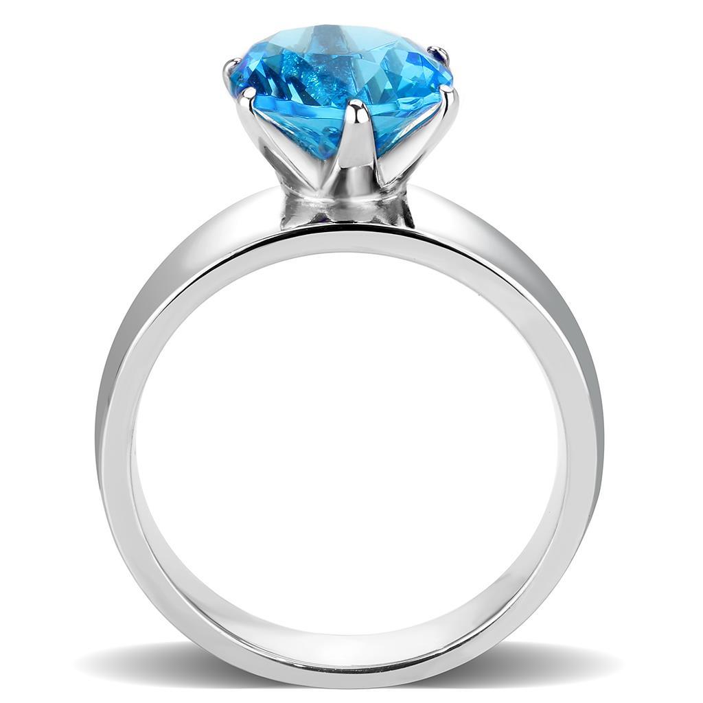 High polished (no plating) Stainless Steel Ring with Synthetic Synthetic Glass in Sea Blue