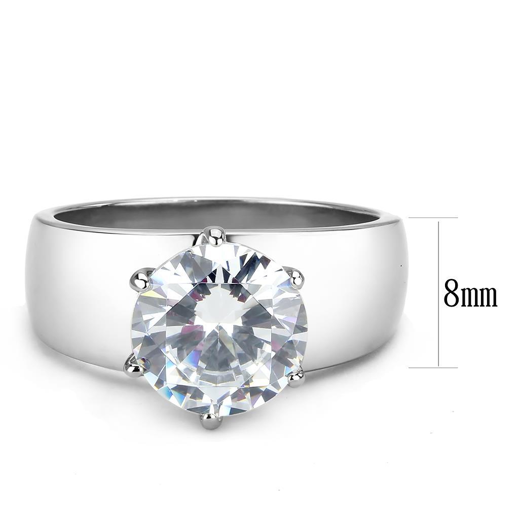 High polished (no plating) Stainless Steel Ring with AAA Grade CZ in Clear