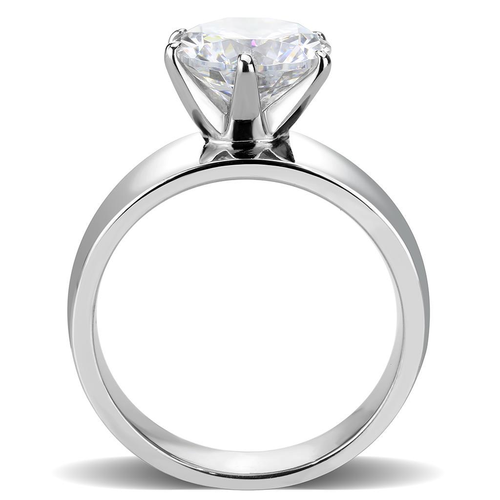 High polished (no plating) Stainless Steel Ring with AAA Grade CZ in Clear