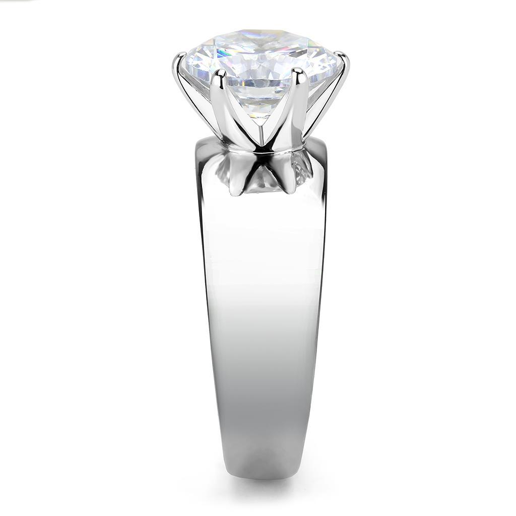 High polished (no plating) Stainless Steel Ring with AAA Grade CZ in Clear