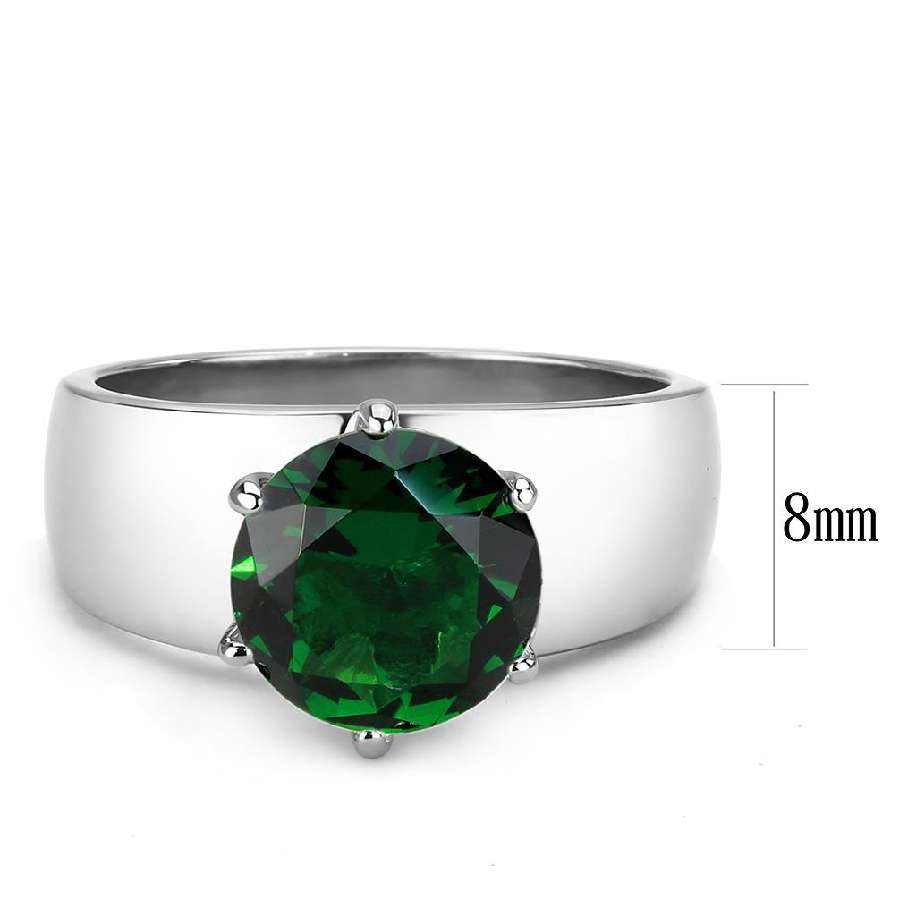 High polished (no plating) Stainless Steel Ring with Synthetic Synthetic Glass in Emerald