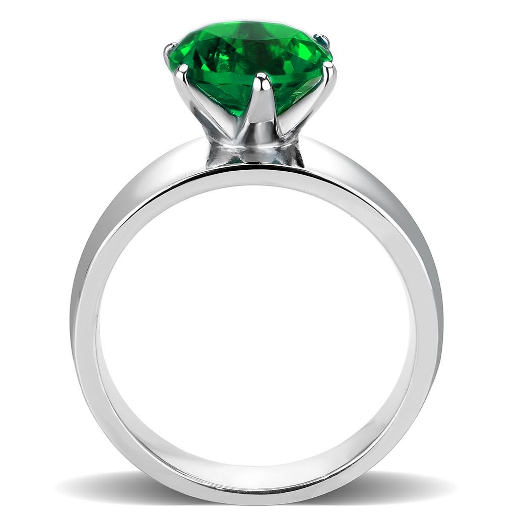 High polished (no plating) Stainless Steel Ring with Synthetic Synthetic Glass in Emerald