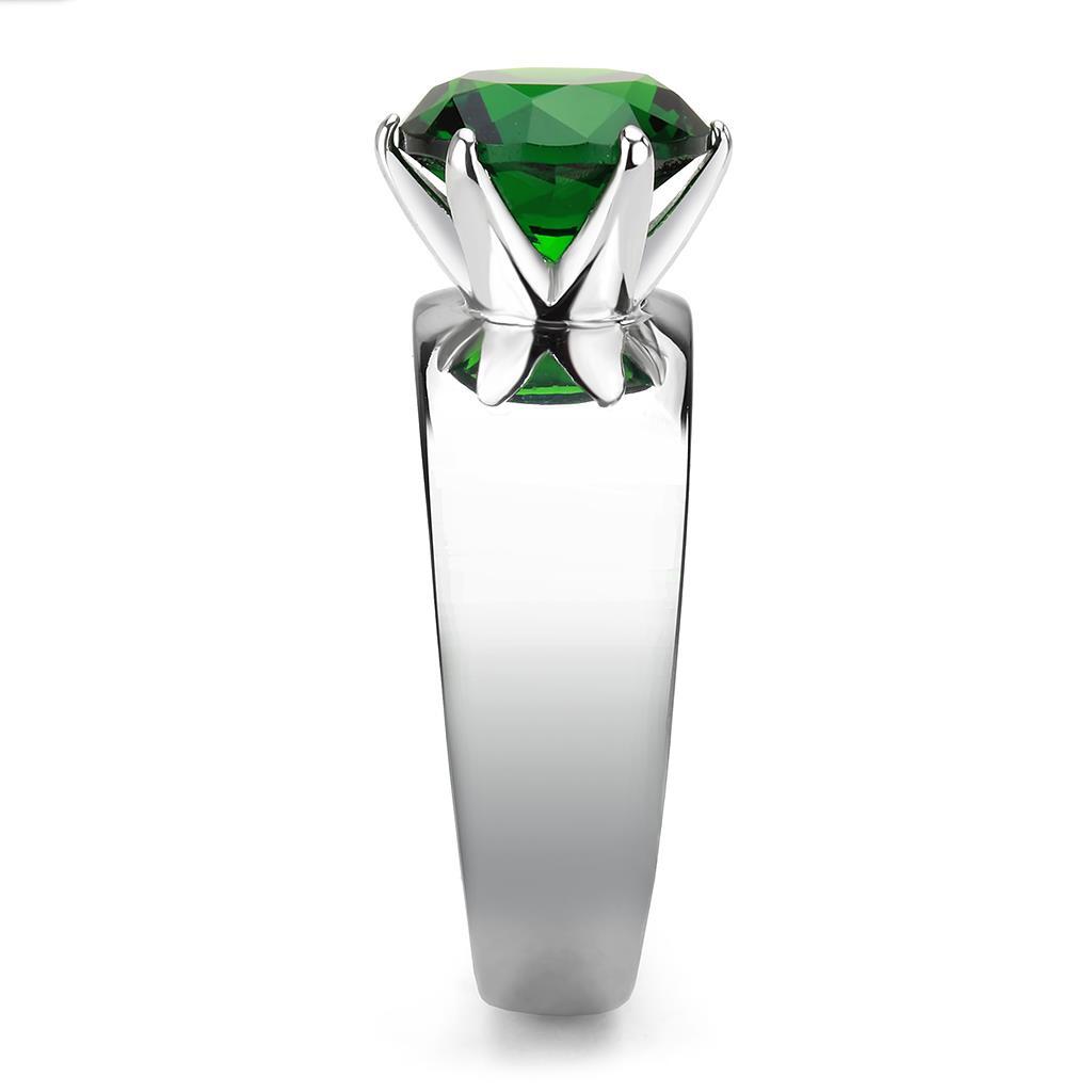 High polished (no plating) Stainless Steel Ring with Synthetic Synthetic Glass in Emerald