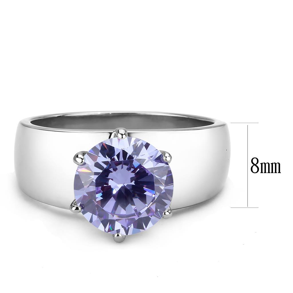 High polished (no plating) Stainless Steel Ring with AAA Grade CZ in Light Amethyst