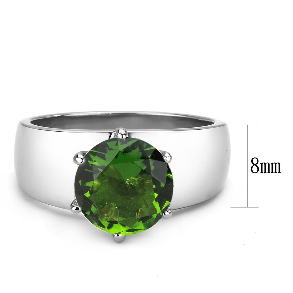 High polished (no plating) Stainless Steel Ring with Synthetic Synthetic Glass in Peridot