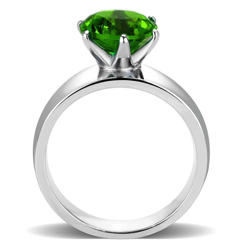 High polished (no plating) Stainless Steel Ring with Synthetic Synthetic Glass in Peridot