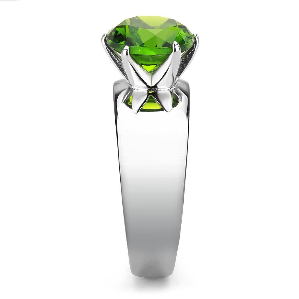 High polished (no plating) Stainless Steel Ring with Synthetic Synthetic Glass in Peridot