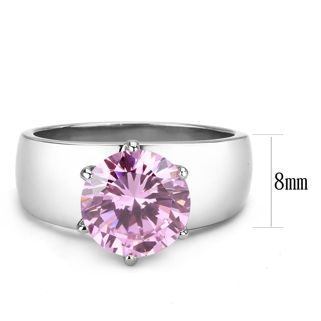 High polished (no plating) Stainless Steel Ring with AAA Grade CZ in Rose
