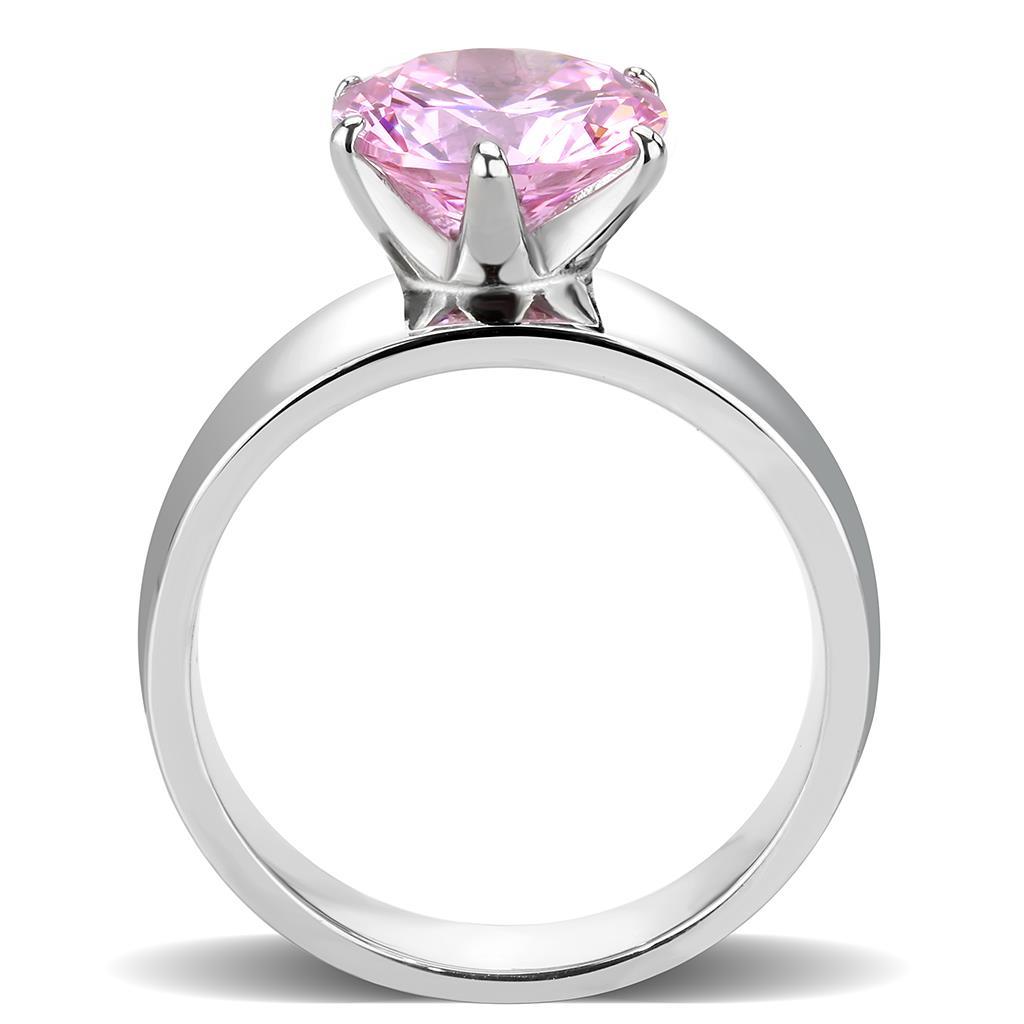 High polished (no plating) Stainless Steel Ring with AAA Grade CZ in Rose