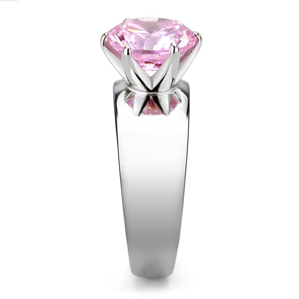 High polished (no plating) Stainless Steel Ring with AAA Grade CZ in Rose