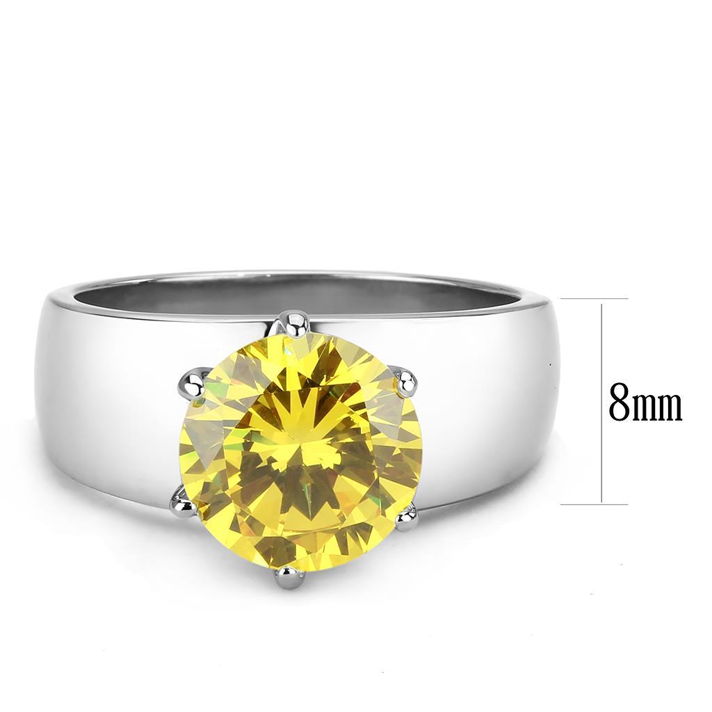 High polished (no plating) Stainless Steel Ring with AAA Grade CZ in Topaz