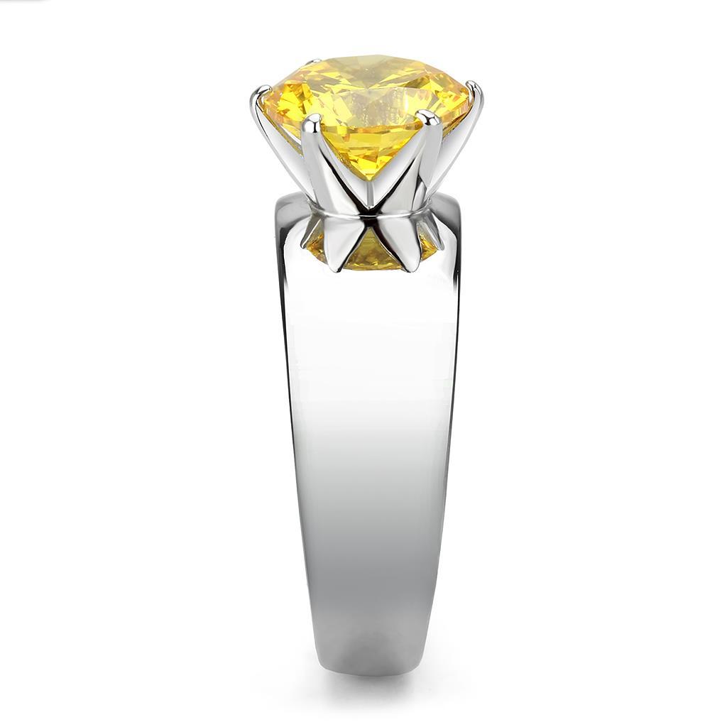 High polished (no plating) Stainless Steel Ring with AAA Grade CZ in Topaz