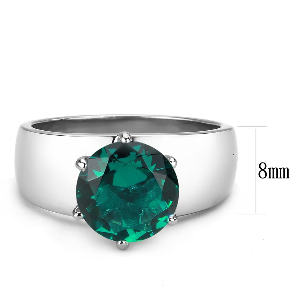 High polished (no plating) Stainless Steel Ring with Synthetic Synthetic Glass in Blue Zircon