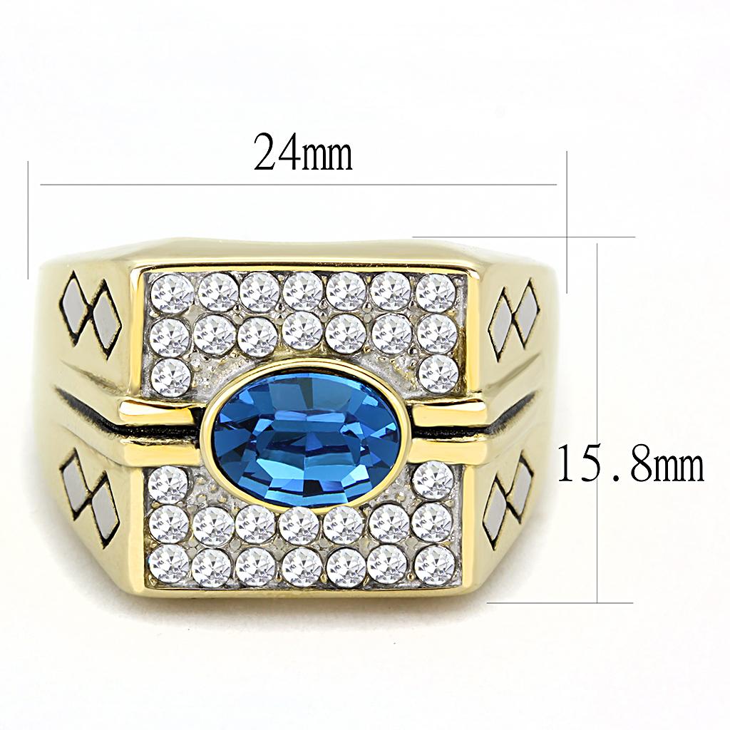 Two-Tone IP Gold (Ion Plating) Stainless Steel Ring with Top Grade Crystal in Montana
