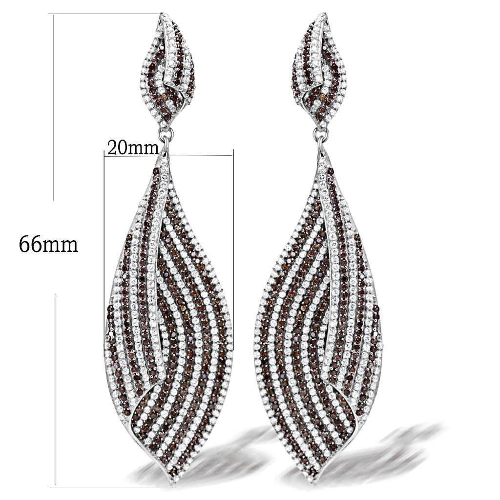 Rhodium 925 Sterling Silver Earrings with Assorted in Brown