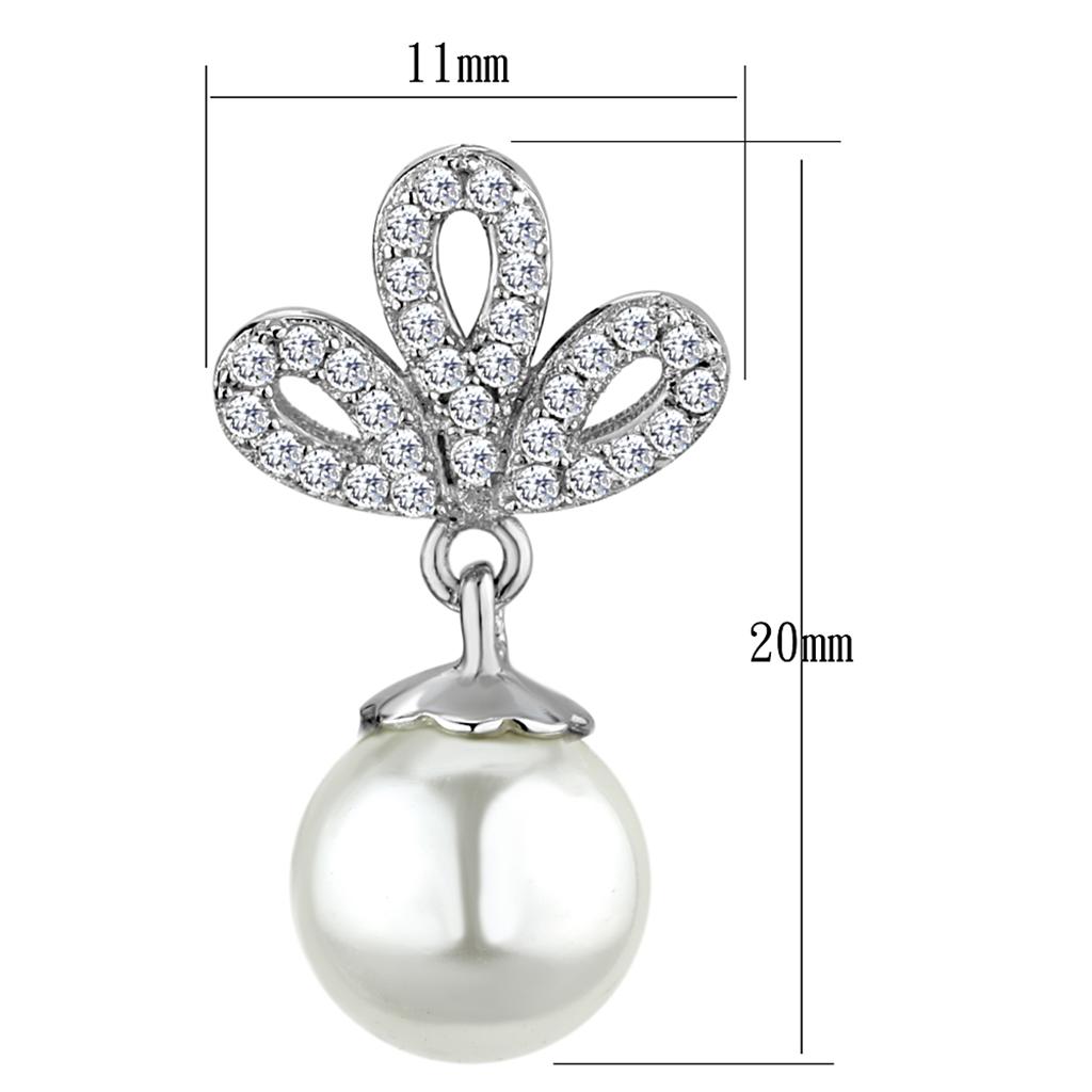 Rhodium 925 Sterling Silver Earrings with Synthetic Pearl in White