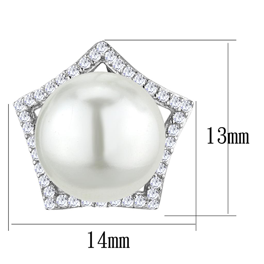 Rhodium 925 Sterling Silver Earrings with Synthetic Pearl in White