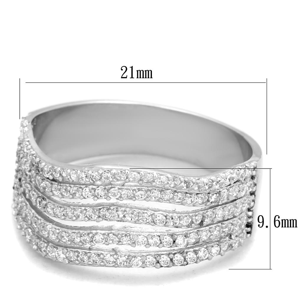 Rhodium 925 Sterling Silver Ring with AAA Grade CZ in Clear
