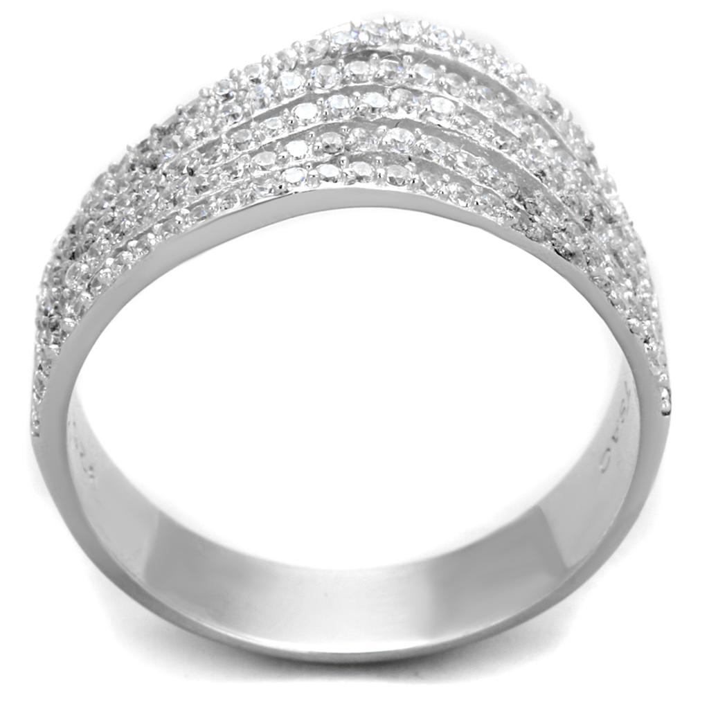 Rhodium 925 Sterling Silver Ring with AAA Grade CZ in Clear