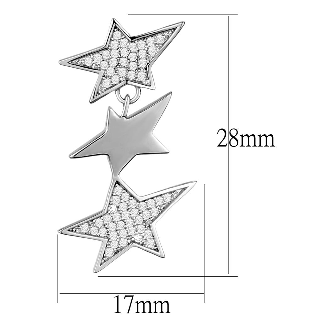 Rhodium 925 Sterling Silver Earrings with AAA Grade CZ in Clear