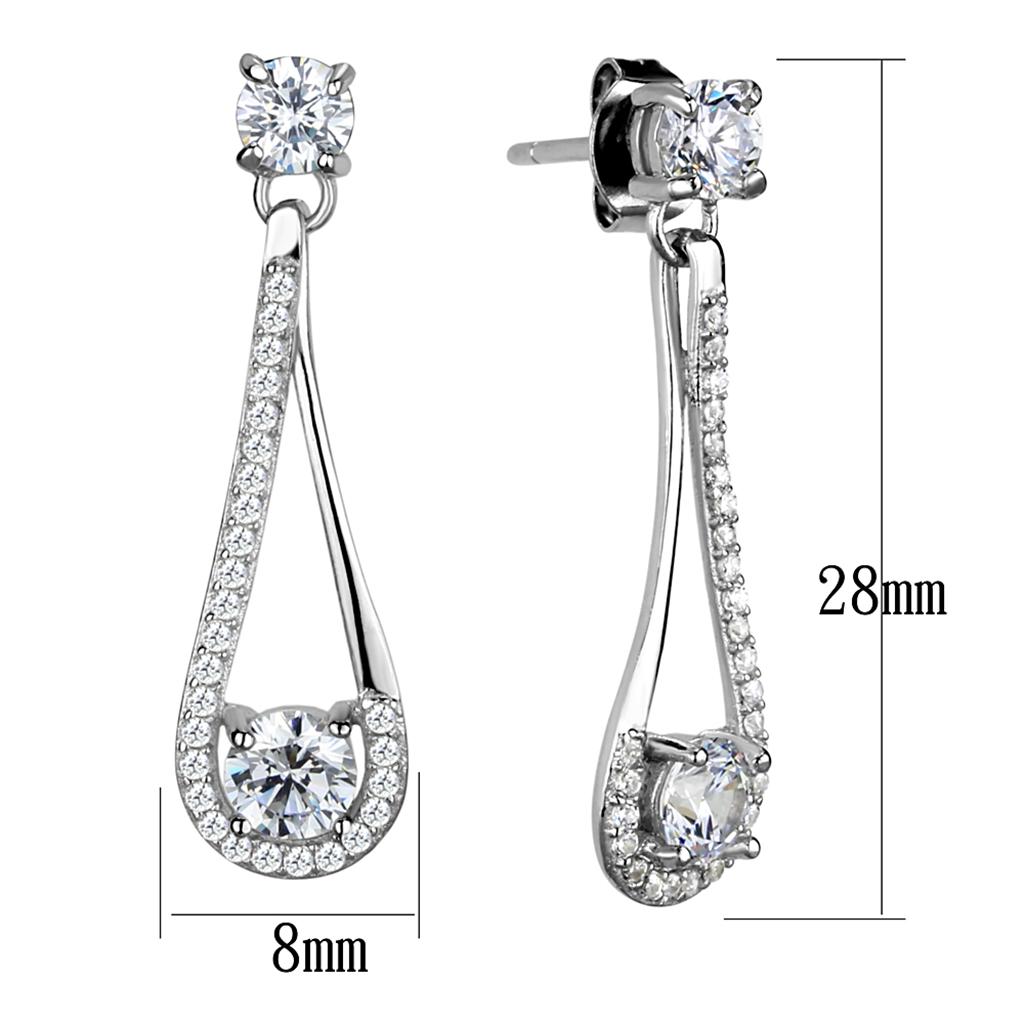 Rhodium 925 Sterling Silver Earrings with AAA Grade CZ in Clear