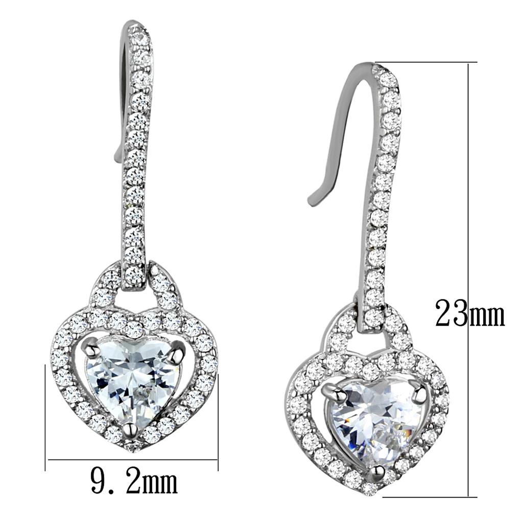 Rhodium 925 Sterling Silver Earrings with AAA Grade CZ in Clear