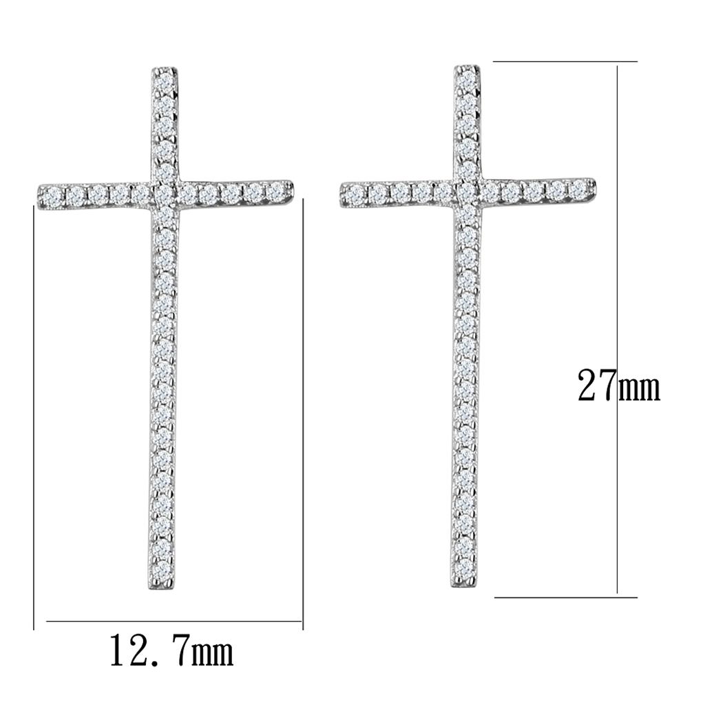 Rhodium 925 Sterling Silver Earrings with AAA Grade CZ in Clear