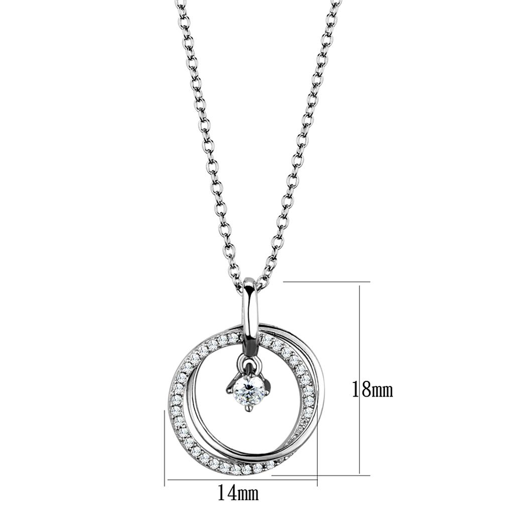 Rhodium 925 Sterling Silver Chain Pendant with AAA Grade CZ in Clear