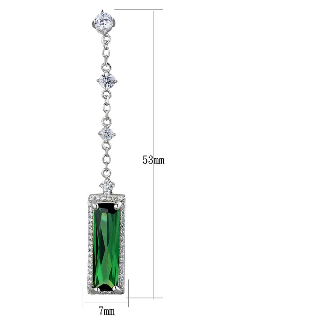 Rhodium 925 Sterling Silver Earrings with AAA Grade CZ in Emerald