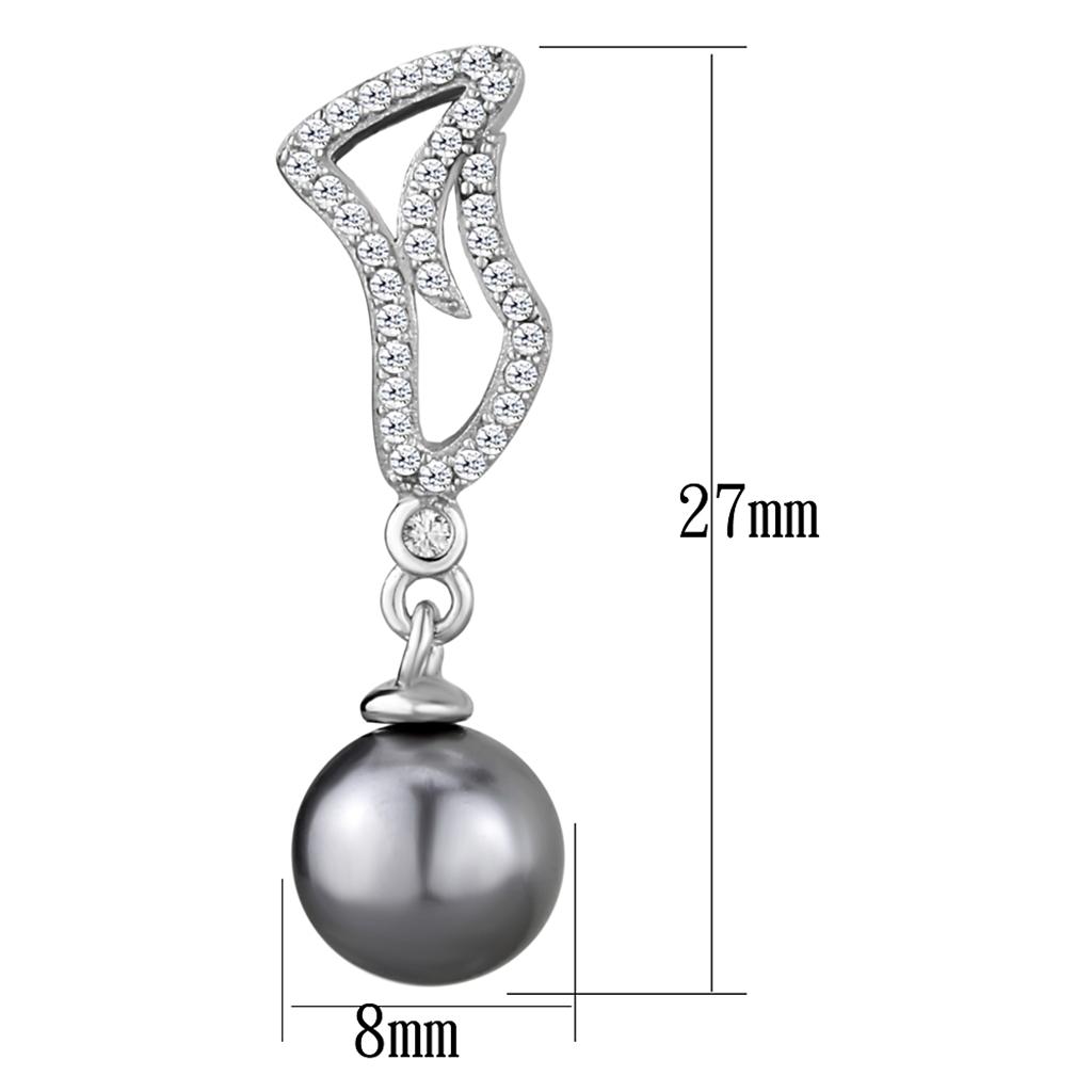 Rhodium 925 Sterling Silver Earrings with Synthetic Pearl in Gray