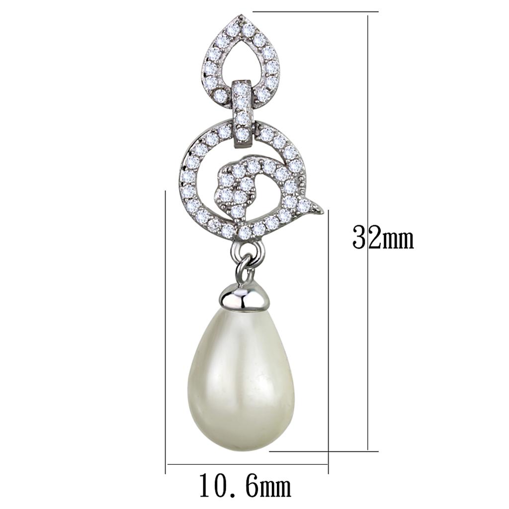 Rhodium 925 Sterling Silver Earrings with Synthetic Pearl in Citrine Yellow