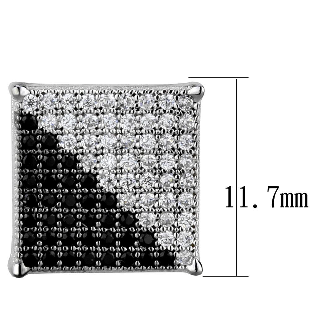 Rhodium + Ruthenium 925 Sterling Silver Earrings with AAA Grade CZ in Black Diamond