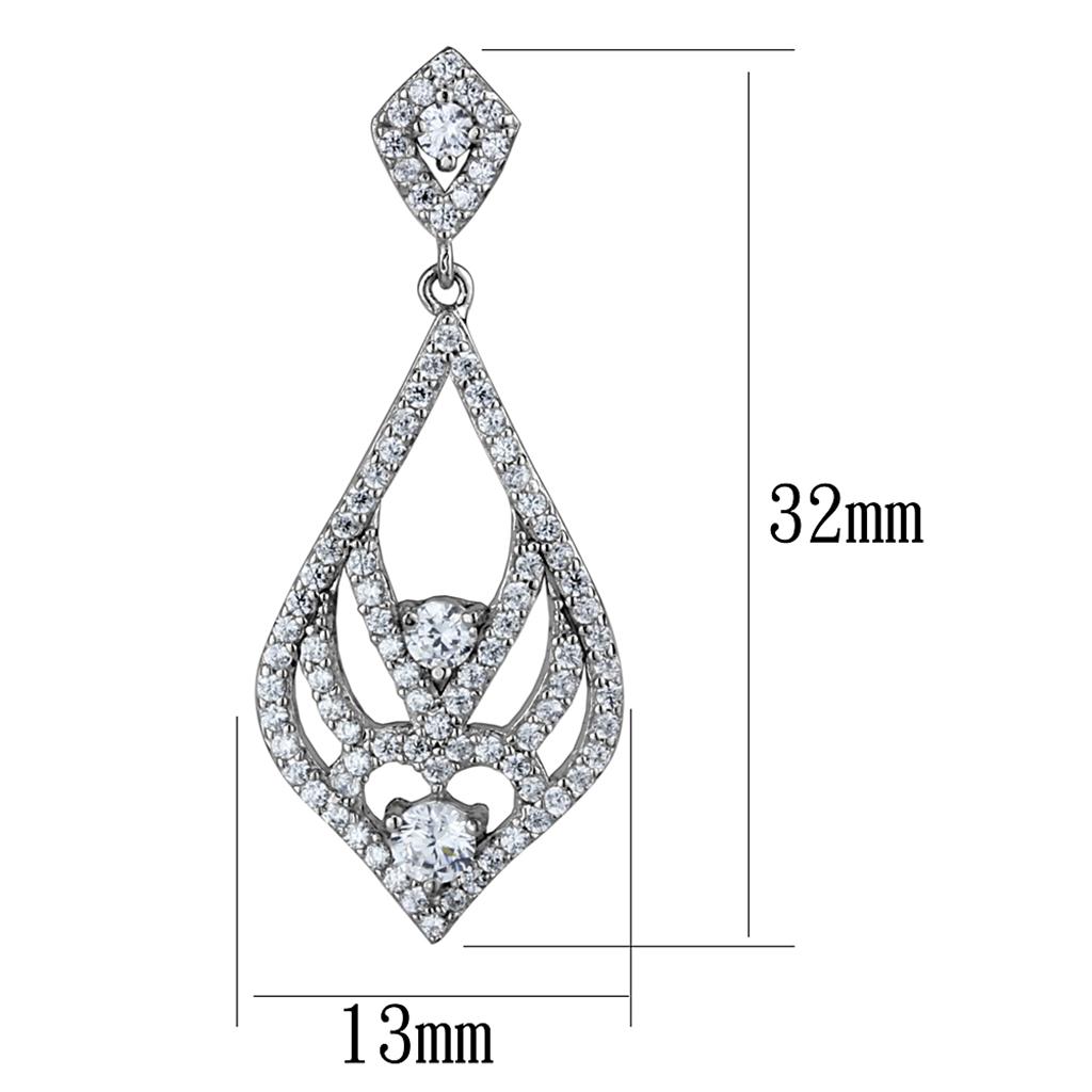 Rhodium 925 Sterling Silver Earrings with AAA Grade CZ in Clear