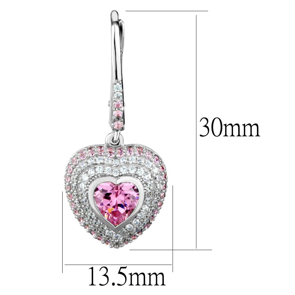 Rhodium 925 Sterling Silver Earrings with AAA Grade CZ in Rose