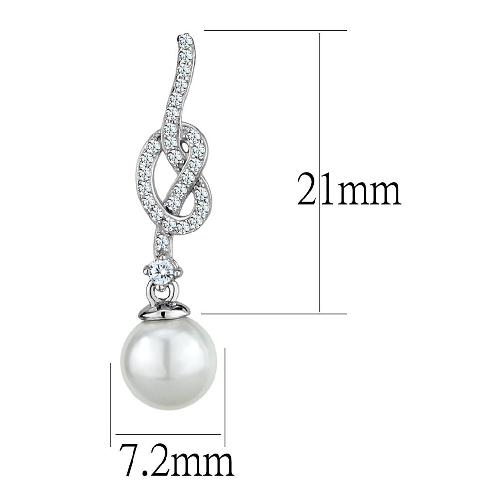 Rhodium 925 Sterling Silver Earrings with Synthetic Glass Bead in White
