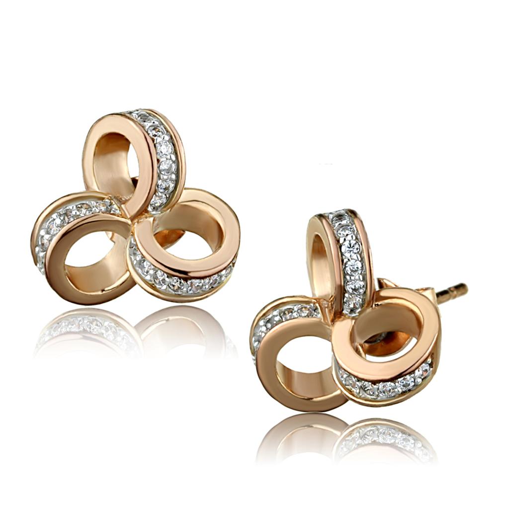 Rose Gold + Rhodium 925 Sterling Silver Earrings with AAA Grade CZ in Clear