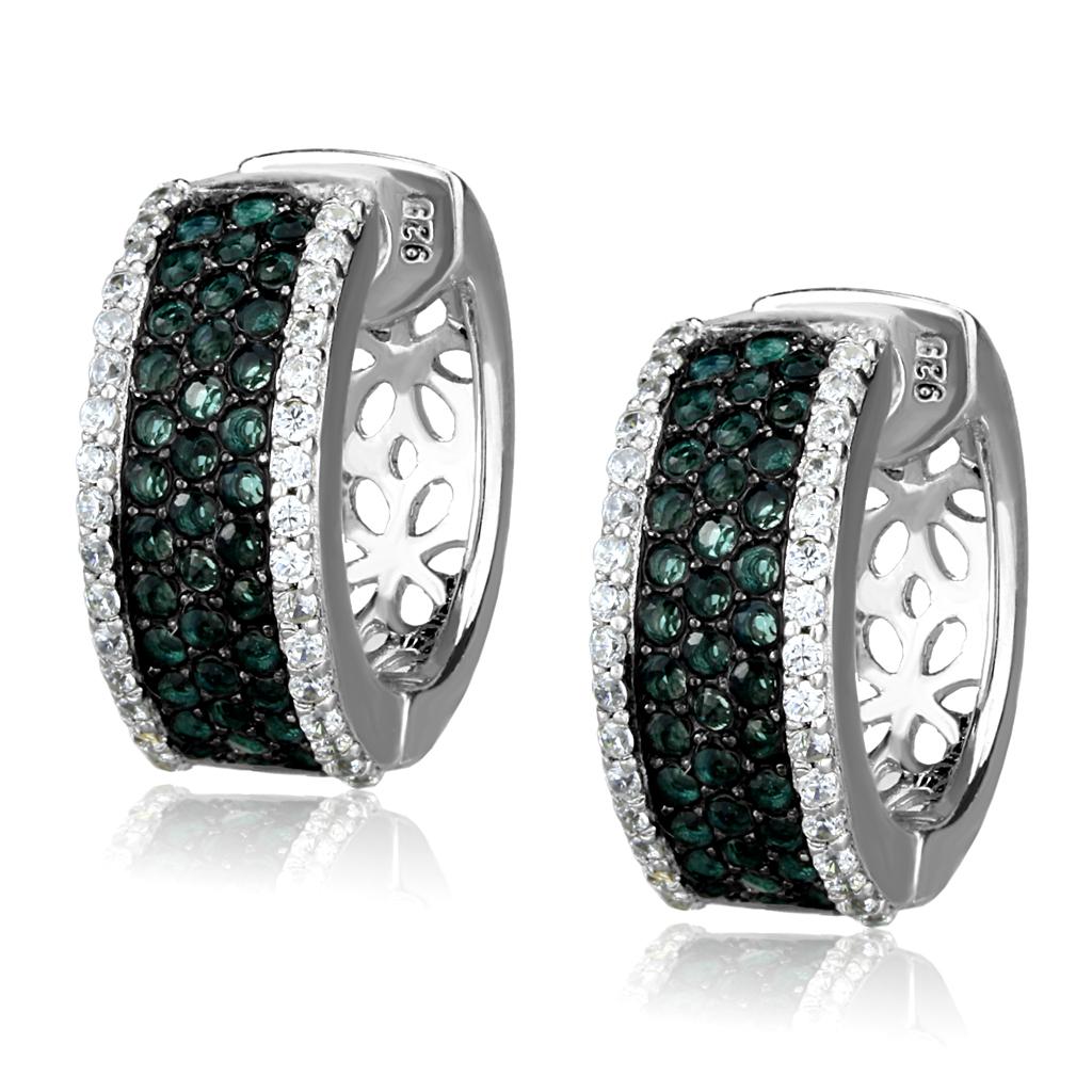 Rhodium + Ruthenium 925 Sterling Silver Earrings with Synthetic Synthetic Glass in Blue Zircon