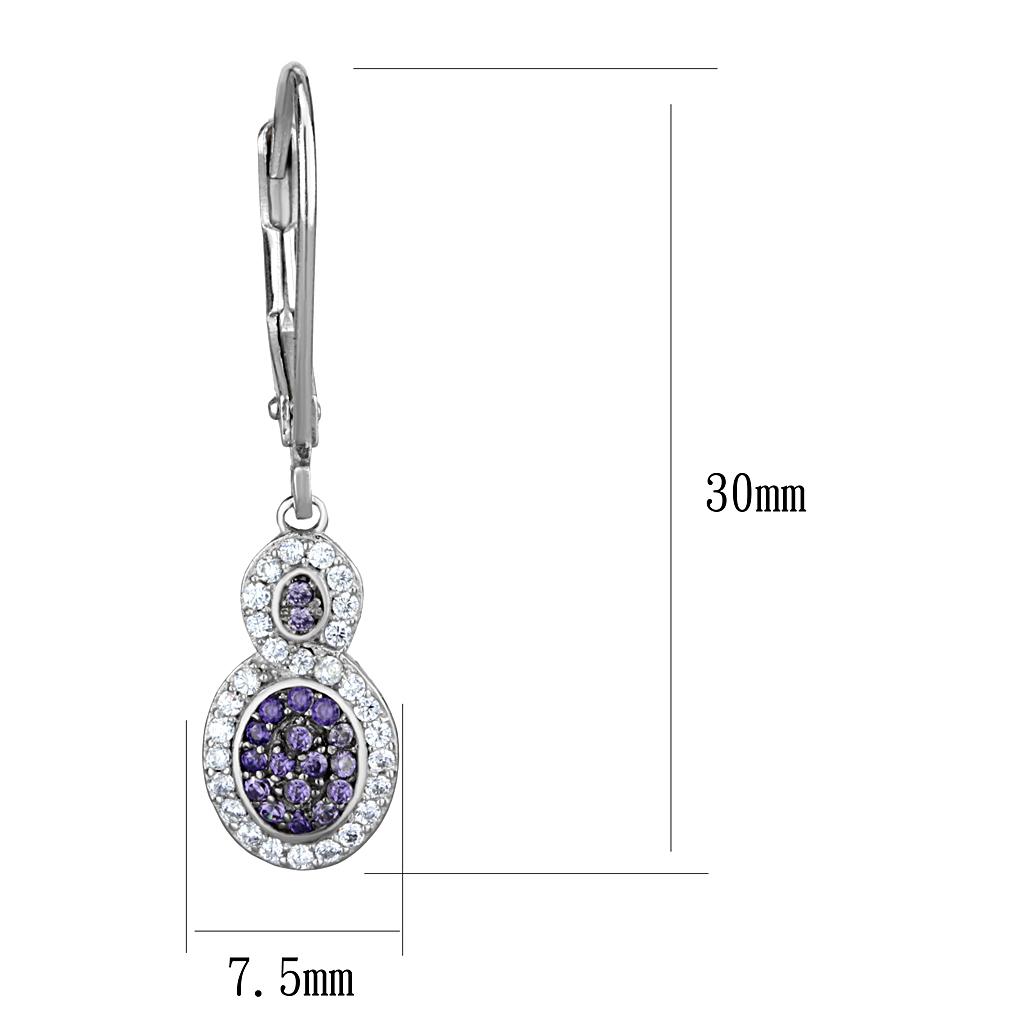 Rhodium + Ruthenium 925 Sterling Silver Earrings with AAA Grade CZ in Amethyst