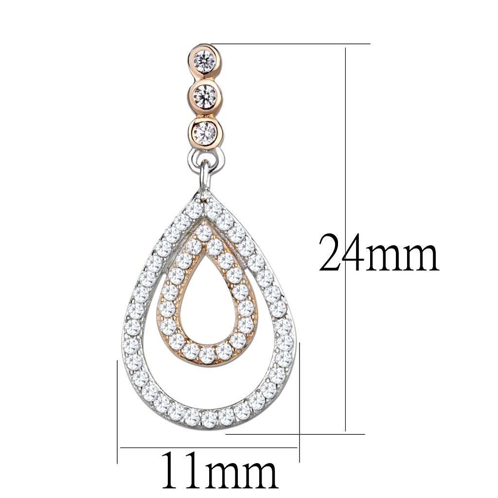 Rose Gold + Rhodium 925 Sterling Silver Earrings with AAA Grade CZ in Clear