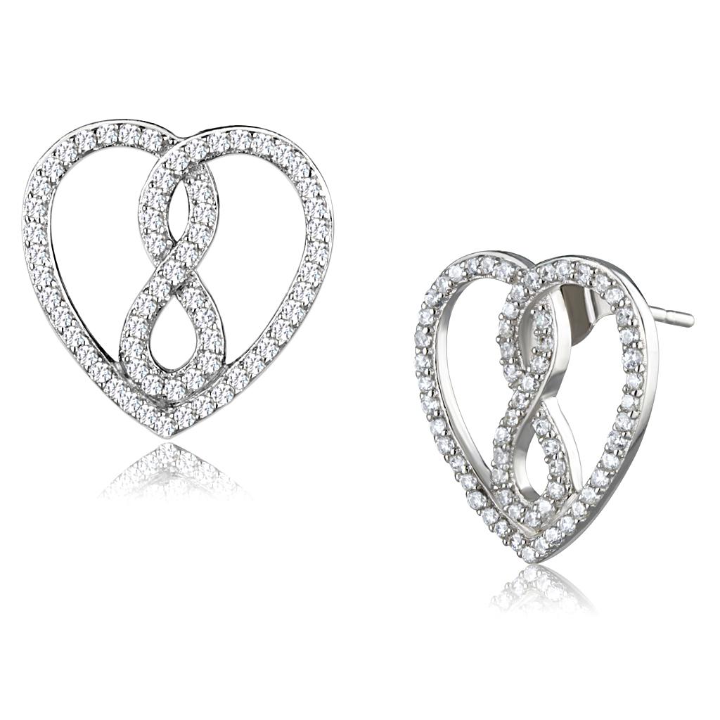 Rhodium 925 Sterling Silver Earrings with AAA Grade CZ in Clear