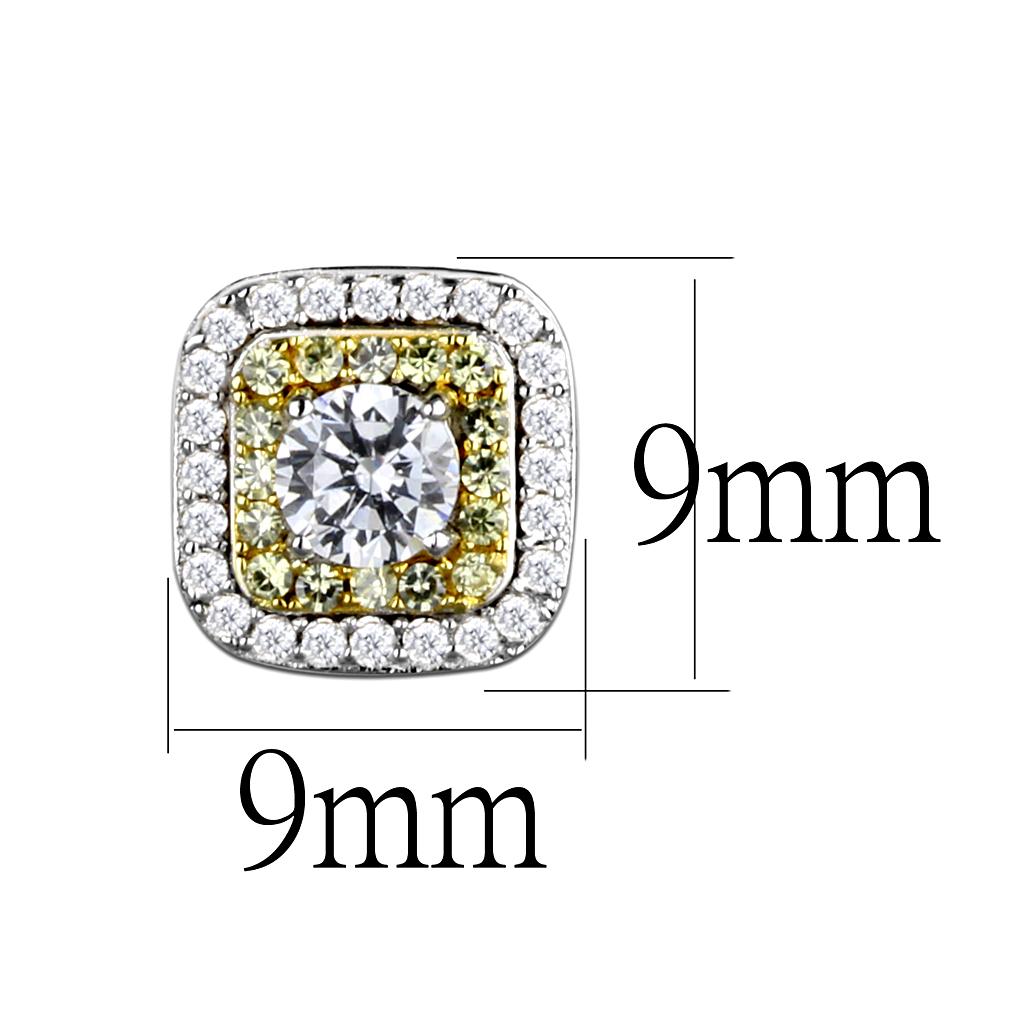 Reverse Two-Tone 925 Sterling Silver Earrings with AAA Grade CZ in Clear