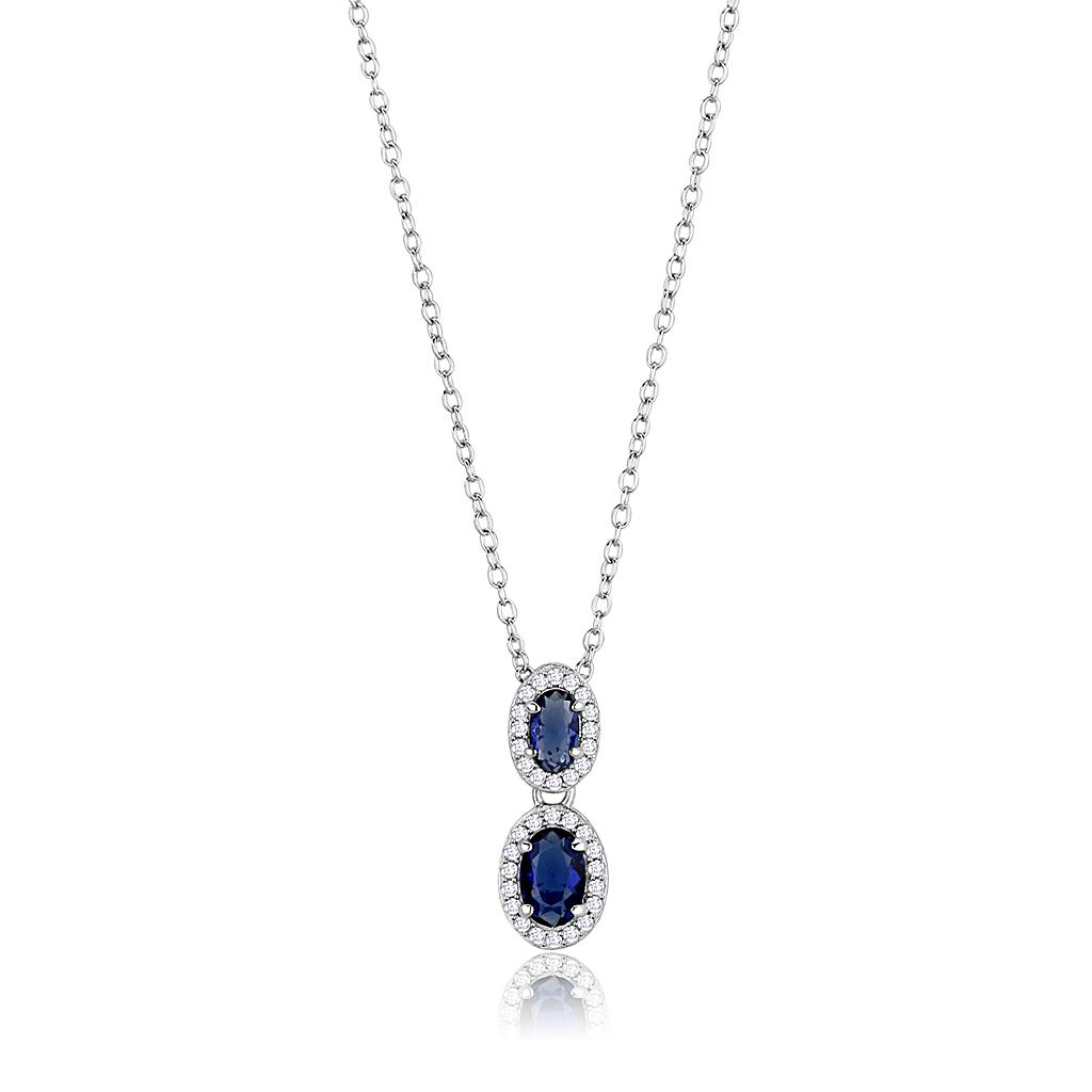 Rhodium 925 Sterling Silver Chain Pendant with Synthetic Synthetic Glass in Montana